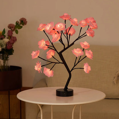 USB Battery Operated LED Table Lamp Rose Flower Bonsai Tree Night Lights Garland Bedroom Decoration Christmas Lights Home Decor